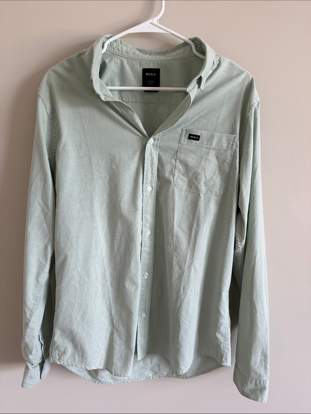 RVCA Men's Button-Down Shirt in Pale Mint Green